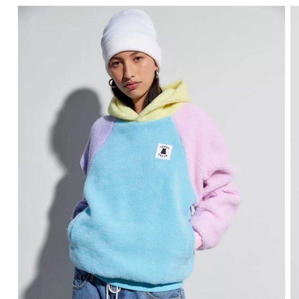 Teddy Fresh Colorblock Fleece Sherpa Hoodie Sweatshirt by Urban Outfitters